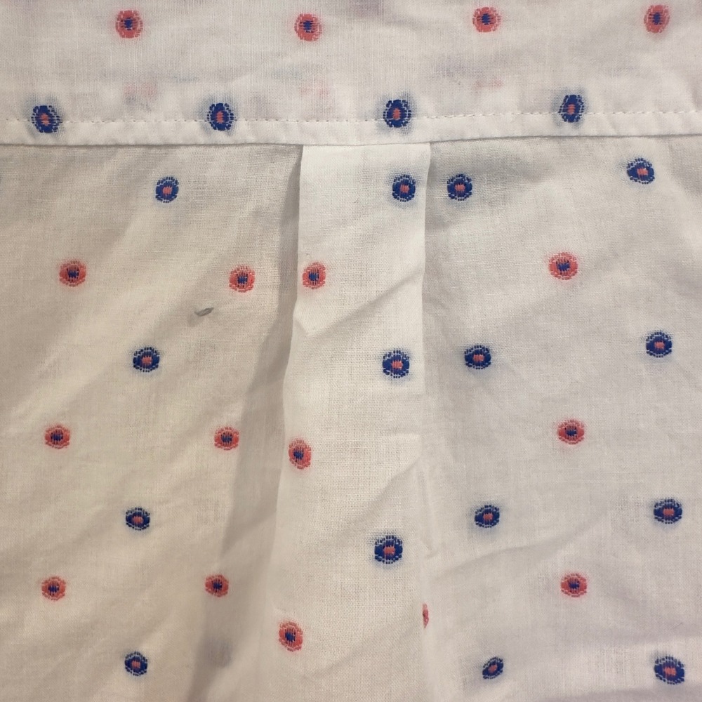 Talbots Womens Small White Cotton Button Down Shirt Red Blue Geometric Dot Print - Picture 6 of 8